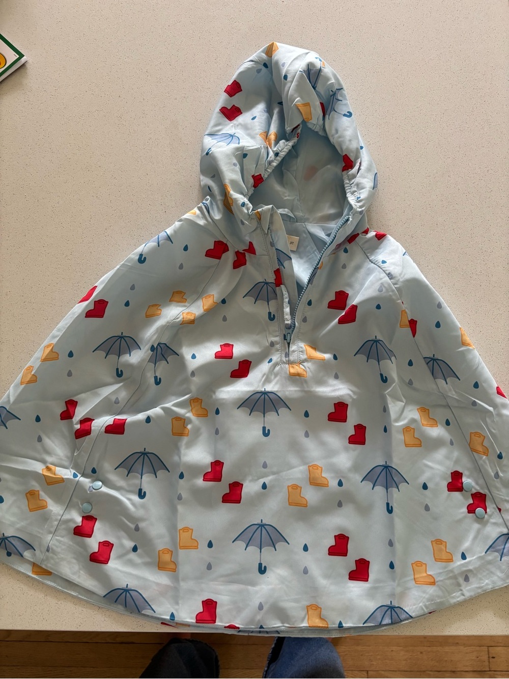 Kids' Light Blue Rain Poncho with Umbrella & Boot Print NWOT
